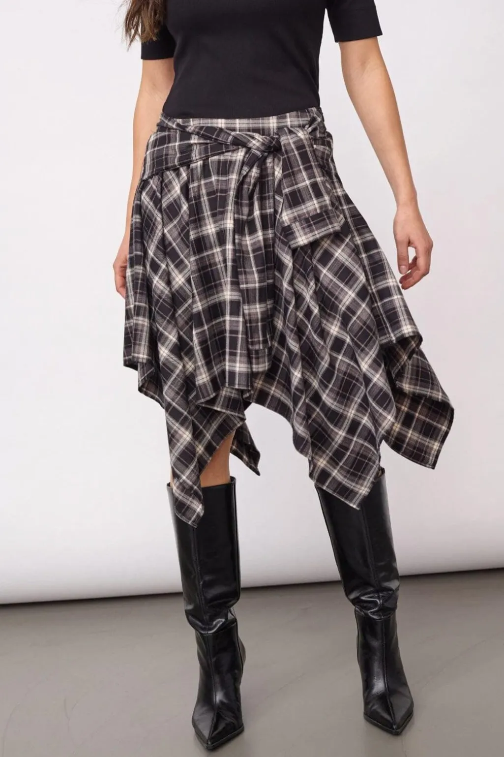 Dagnycc Check Tie Skirt 500069