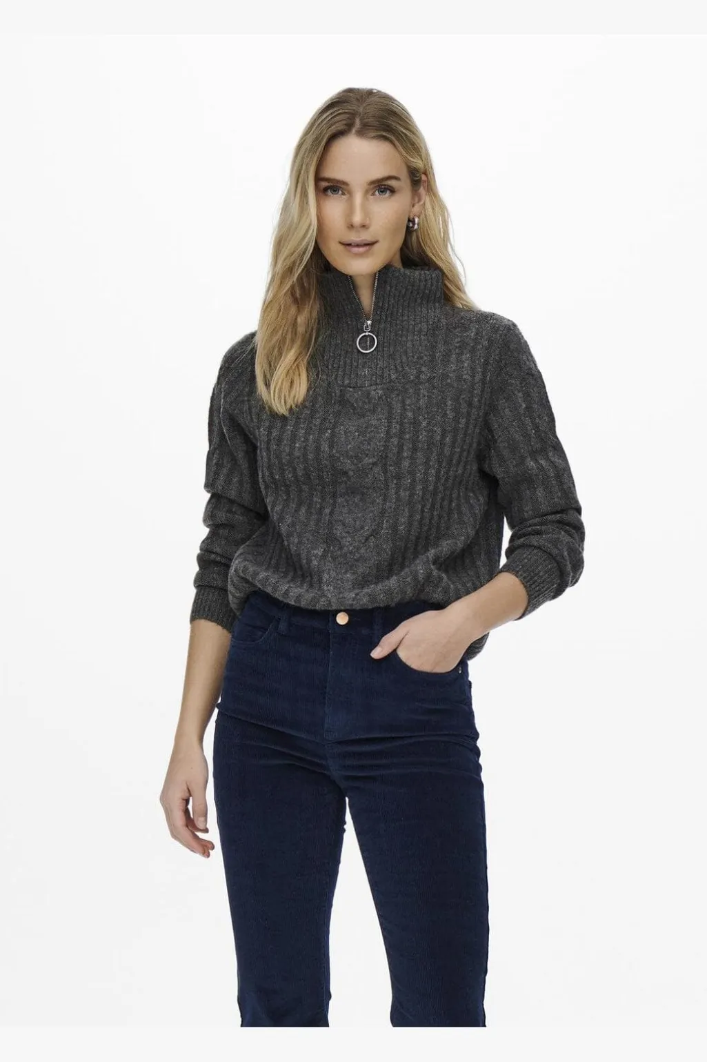 Jdyandrea L/S Zip Cable Pullove Knt