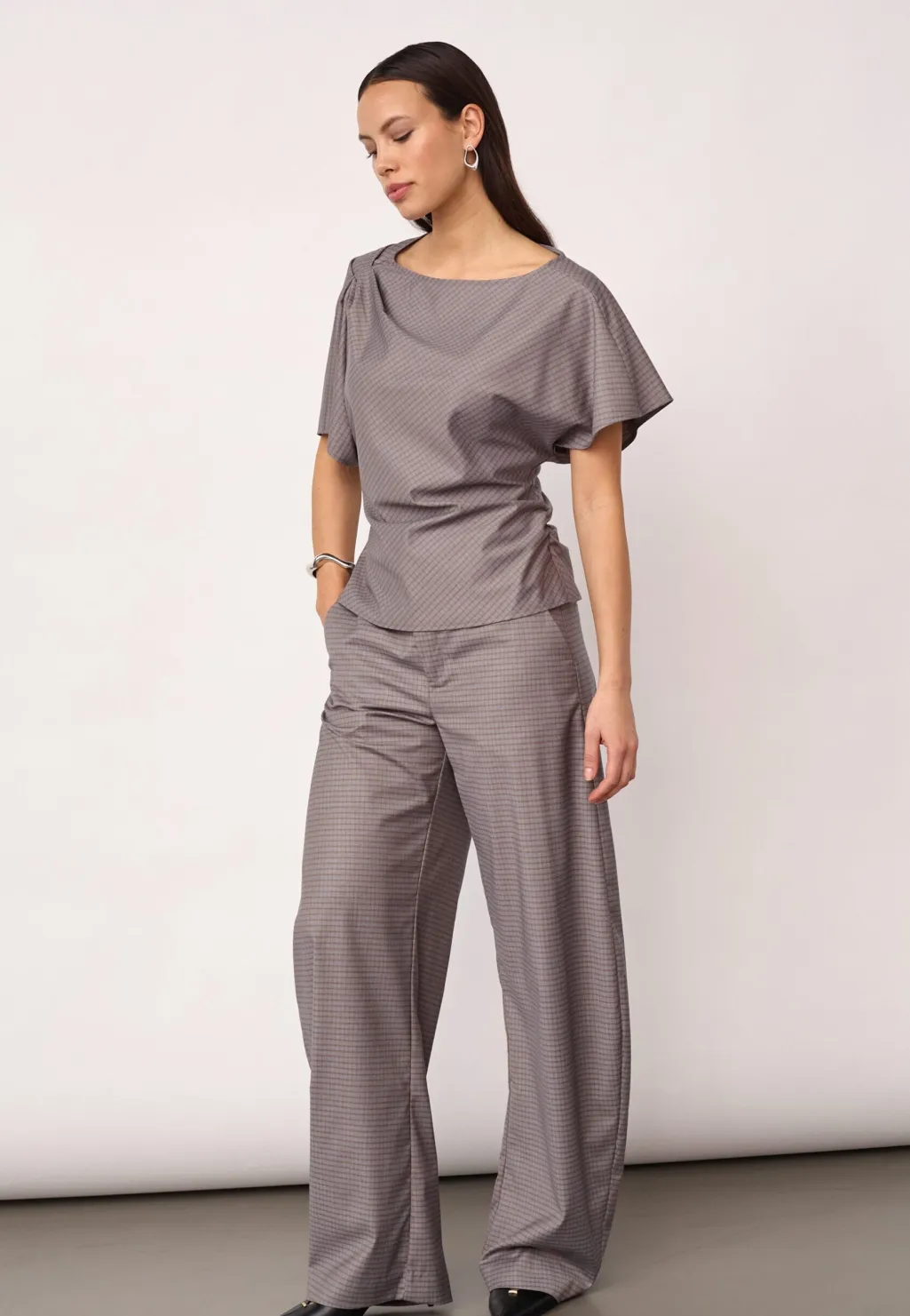 Jovecc Check Pleat Blouse 500146