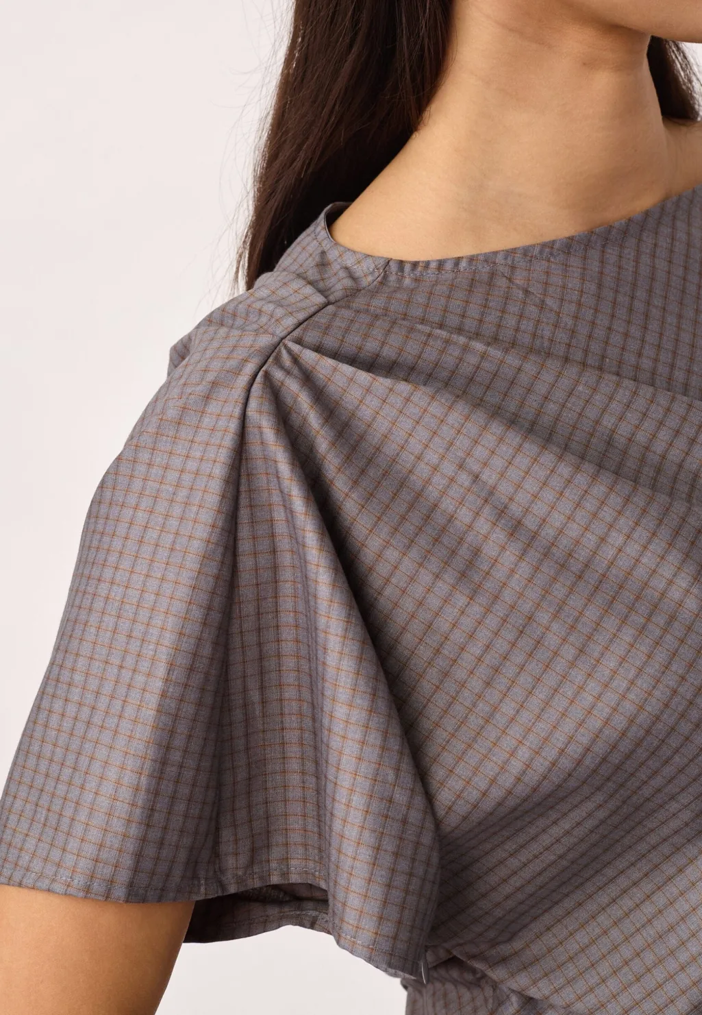 Jovecc Check Pleat Blouse 500146