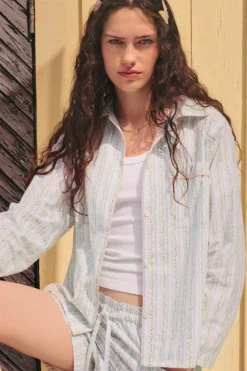 Msmoe Shirt Summer Stripe Blue