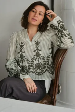 Nnamara Stripe Emb Blouse 163363
