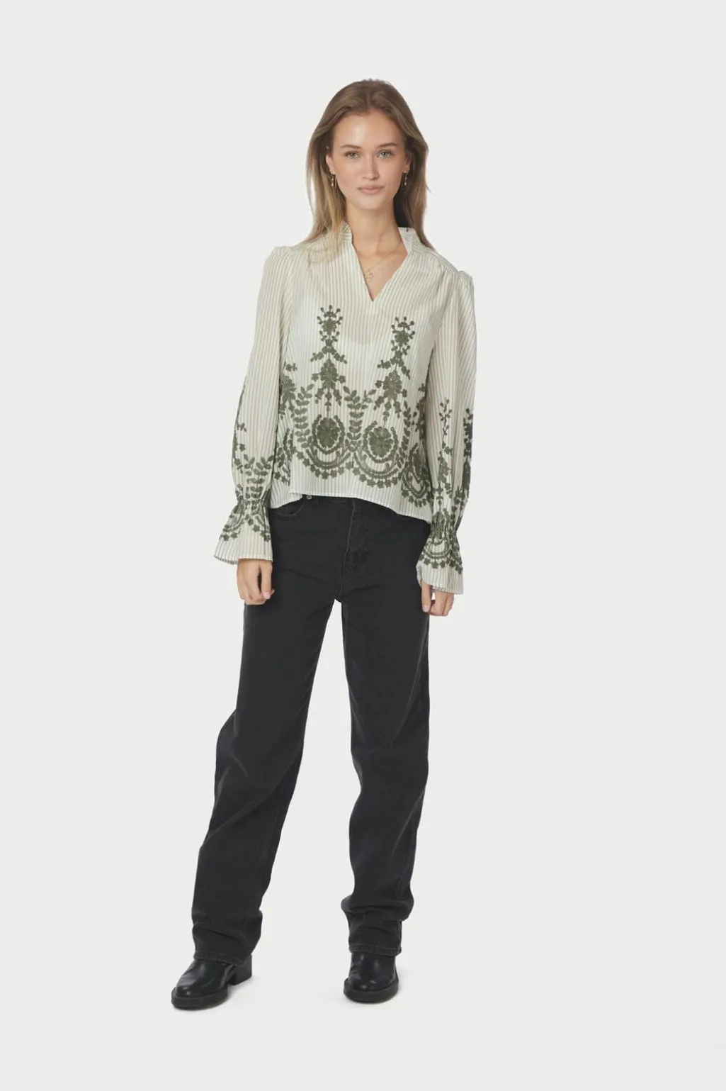 Nnamara Stripe Emb Blouse 163363