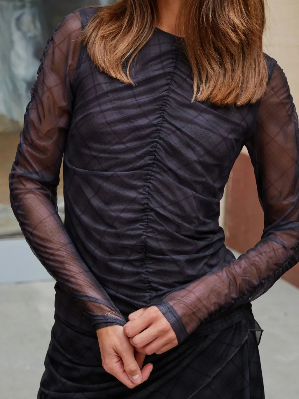 Nnbea Check Mesh Blouse 167294