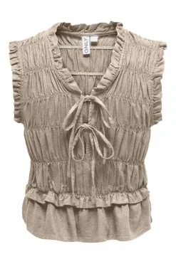 Onlgoa S/S Linen Bl Frill Top Cc