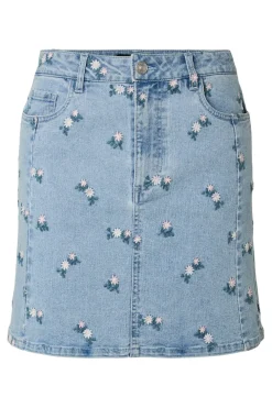 Pcflora Short Denim Emb Skirt