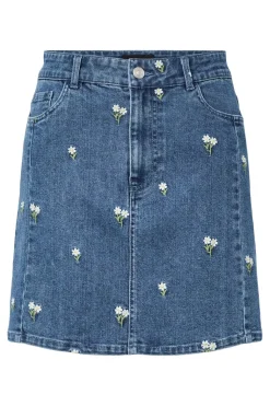 Pcflora Short Denim Emb Skirt