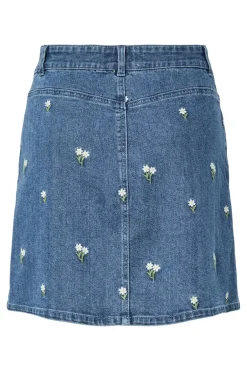 Pcflora Short Denim Emb Skirt