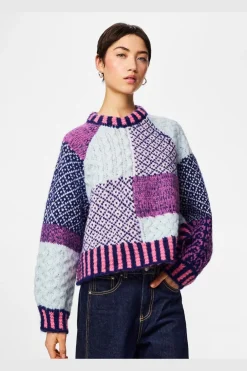 Pcfusion Ls O-Neck Colorblock Knit
