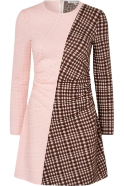 Sg2118 Checkered Jersey, Ruched Waist Short Dresssg-aw25-d157-2118