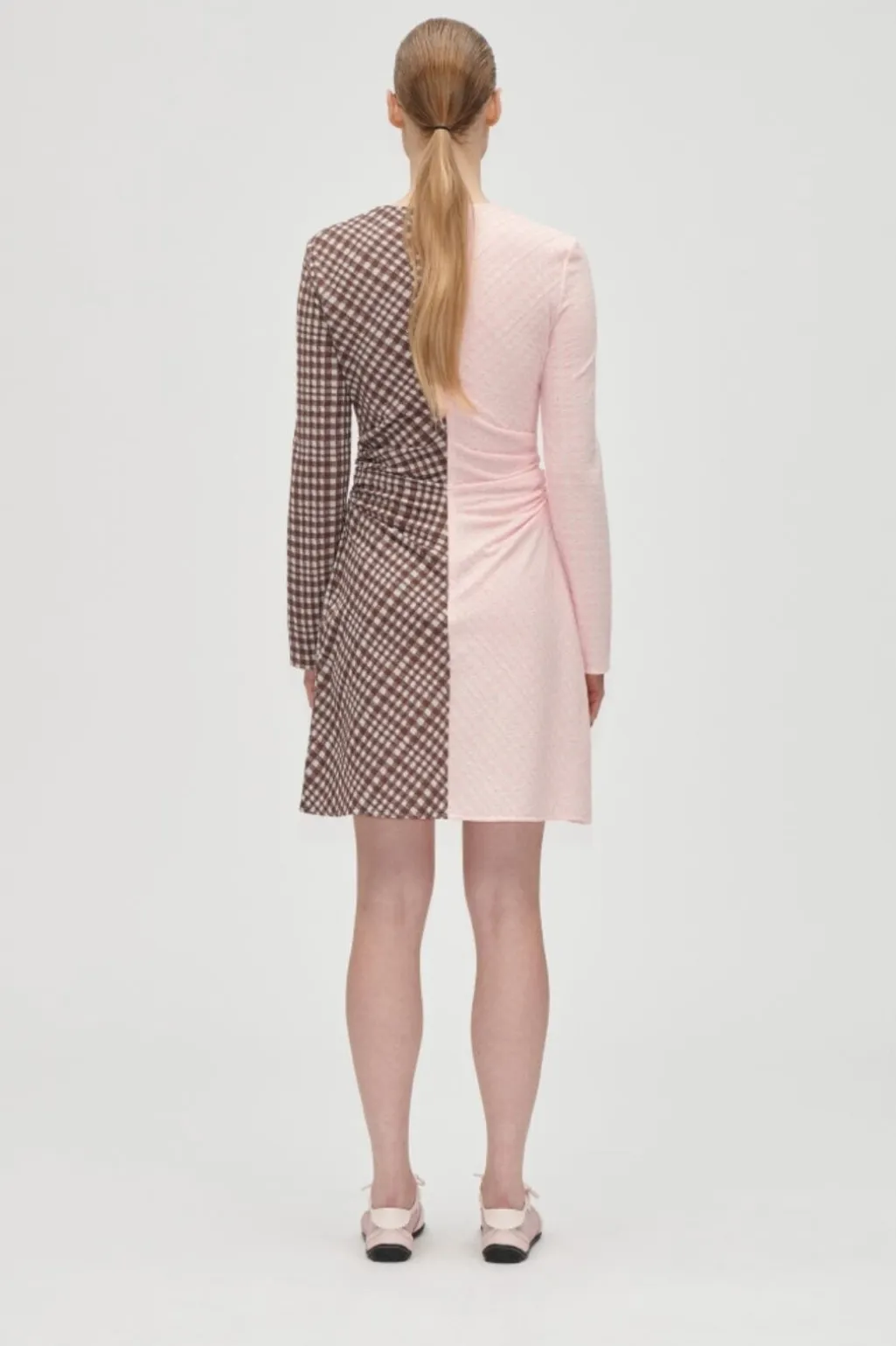 Sg2118 Checkered Jersey, Ruched Waist Short Dresssg-aw25-d157-2118