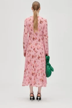 Sg2408 Sheer Ruffling Jersey, Long Sleeve Ruffling Midi Dresssg-aw25-d161-2408