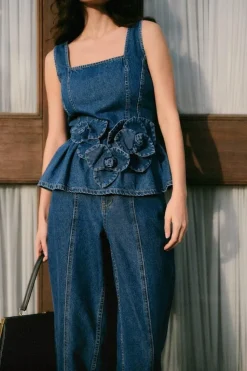 Yaselsie Sl Peplum Denim Top